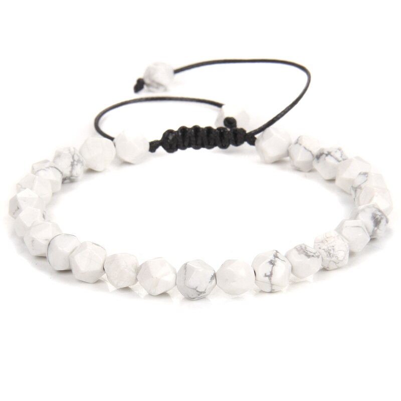 Bracelet Turquoise Blanc Howlite Facettes sur Corde Ajustable