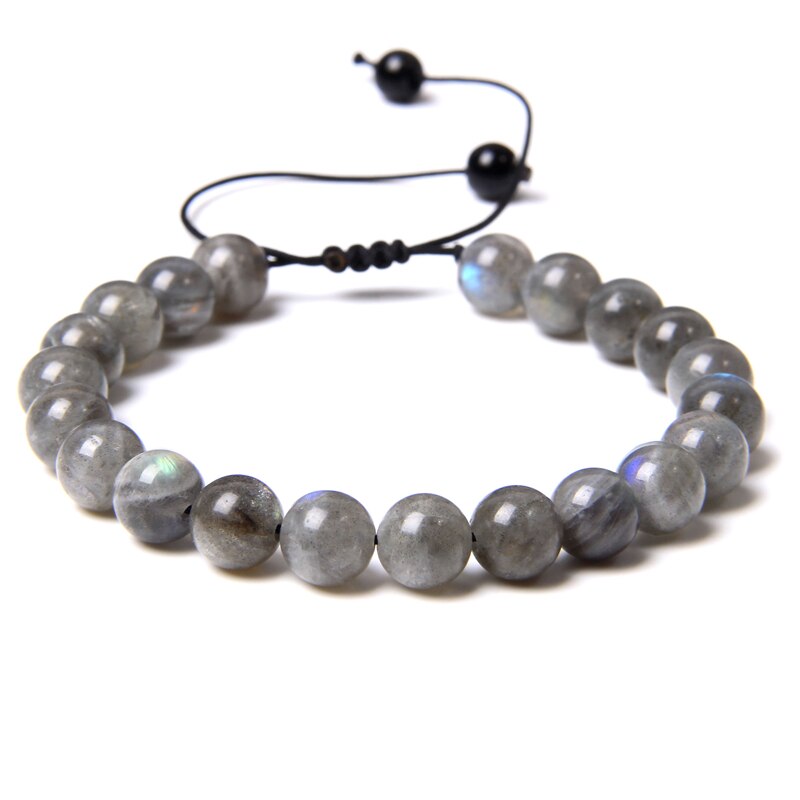 Bracelet Labradorite sur Corde Ajustable 8mm 