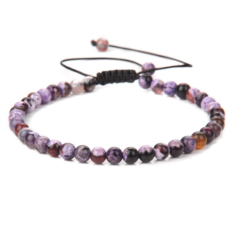 Bracelet Agate Violette Délicate sur Cordon Ajustable 4mm