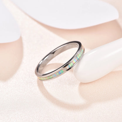 3mm white fire opal inlay Tungsten women's wedding ring with a polished finish