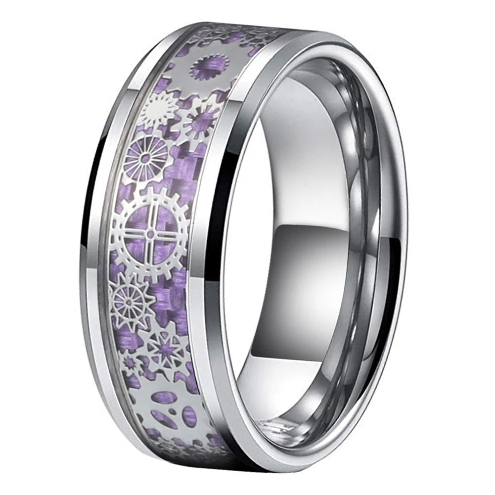 Women's steampunk style captured in a ring inlaid with tiny mechanical gears.