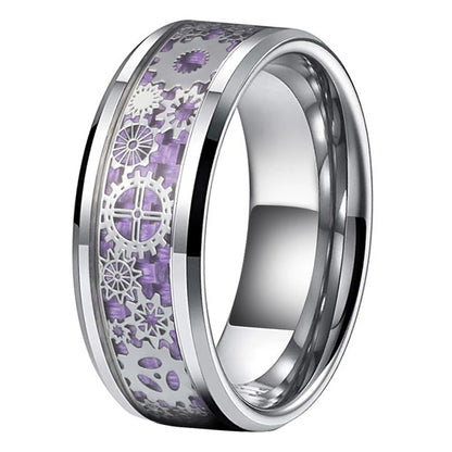 Women's steampunk style captured in a ring inlaid with tiny mechanical gears.