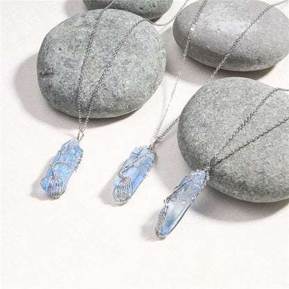 Collier Arbre de Vie à Quartz Aqua Aura Bleu