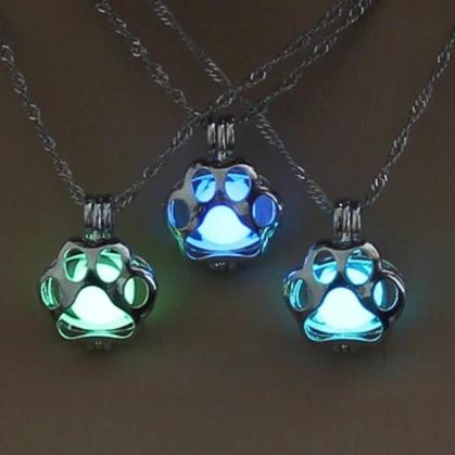 Glow In The Dark Paw Print Pet Memorial Necklace