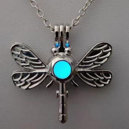 Glow In The Dark Silver Dragonfly Necklace