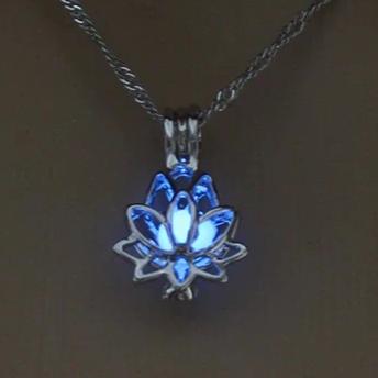 Glow In The Dark Silver Lotus Flower Necklace