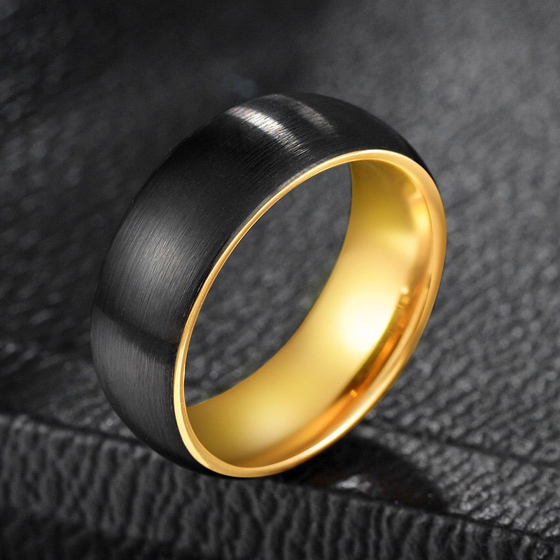 Black wedding bands men crafted from Tungsten with an 8mm domed band.