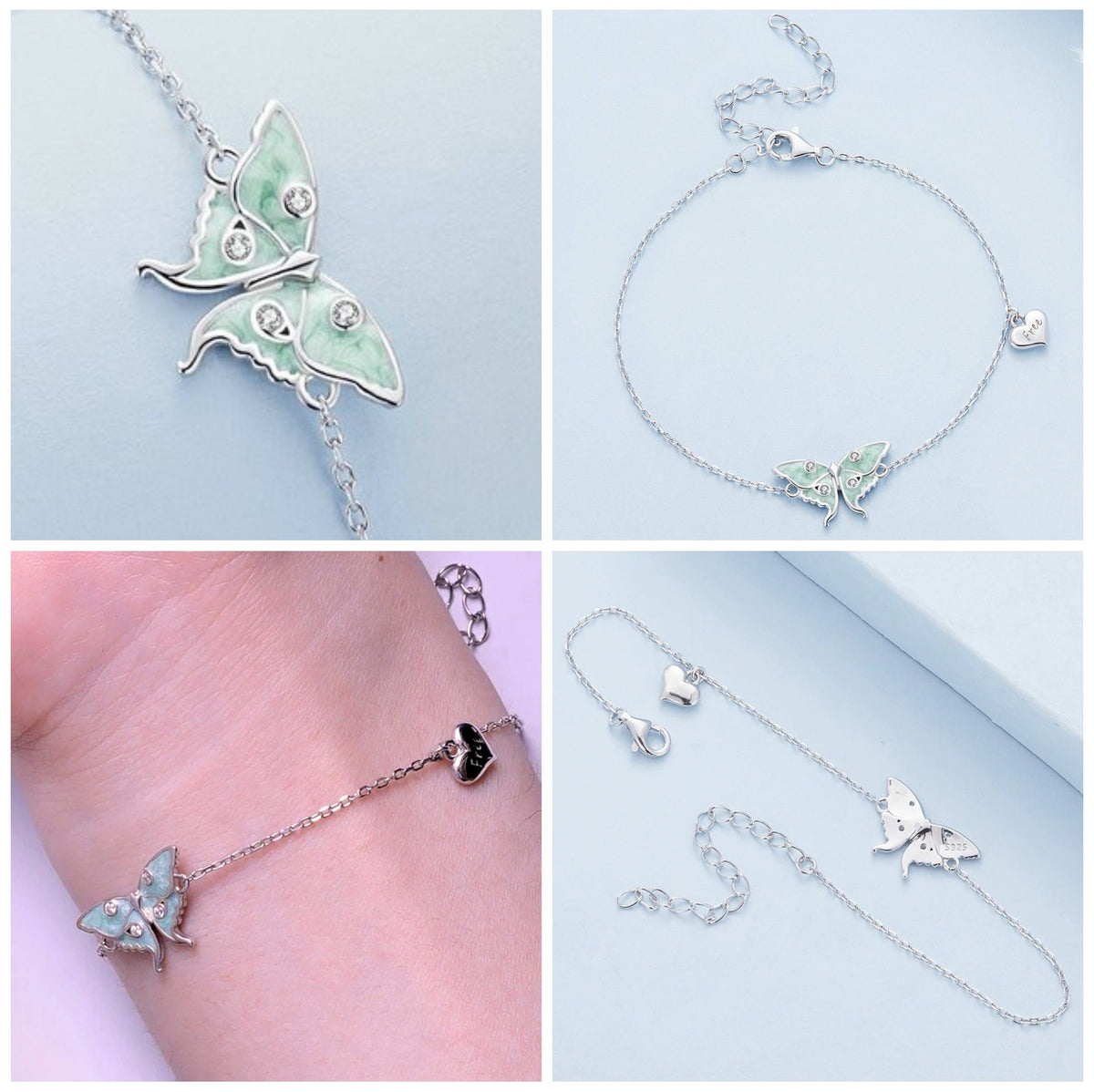Collage of photos showing the bracelet from different angles.