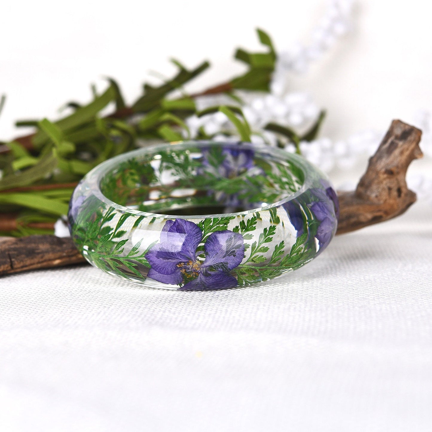 Purple Cornflower and Fern Bangle