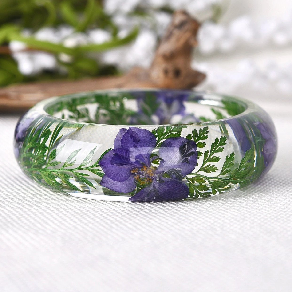 Purple Cornflower and Fern Bangle