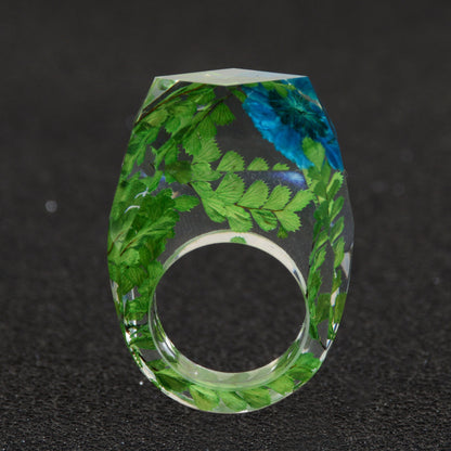 Real Blue Flower and Ferns Ring