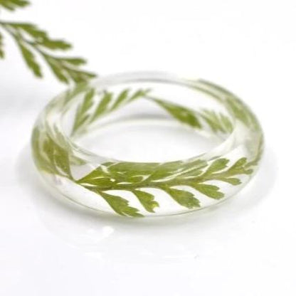 Real Natural Fern Resin Ring