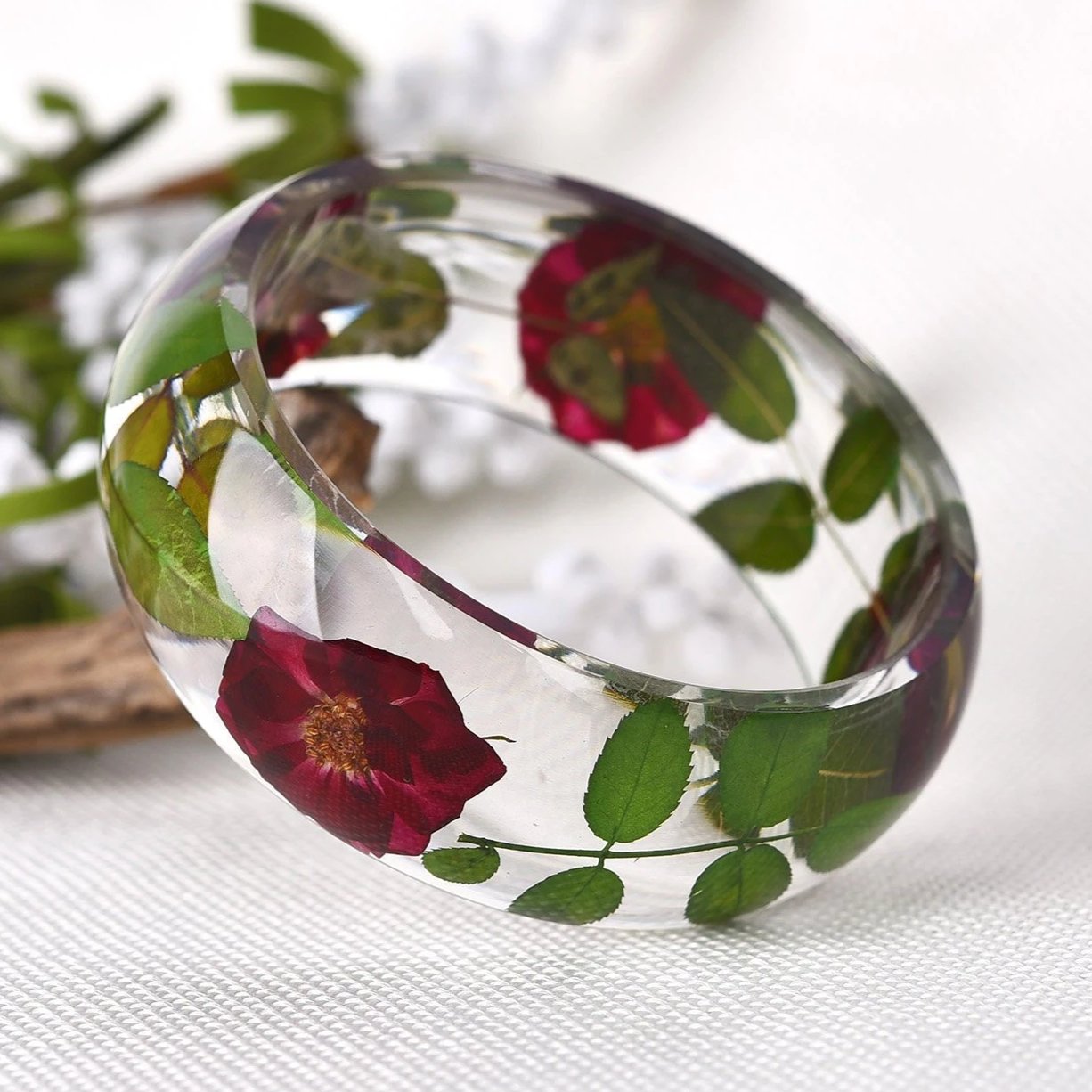 Clear Resin Bead Flower Petal Bracelet Made Using YOUR Flower