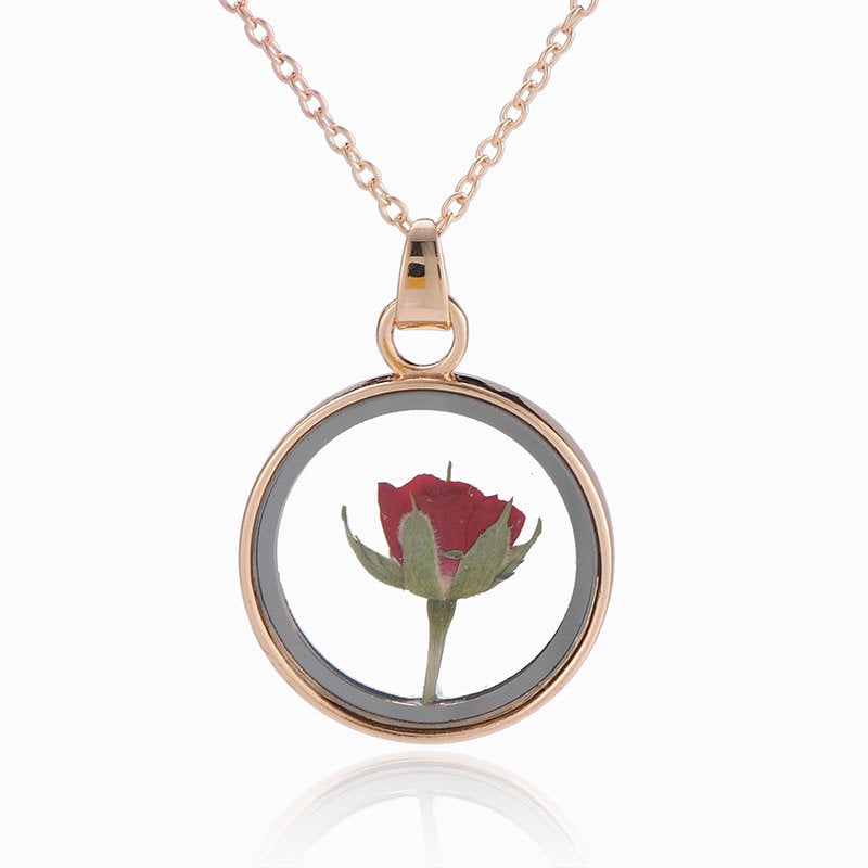 Pressed Red Rose Locket Necklace