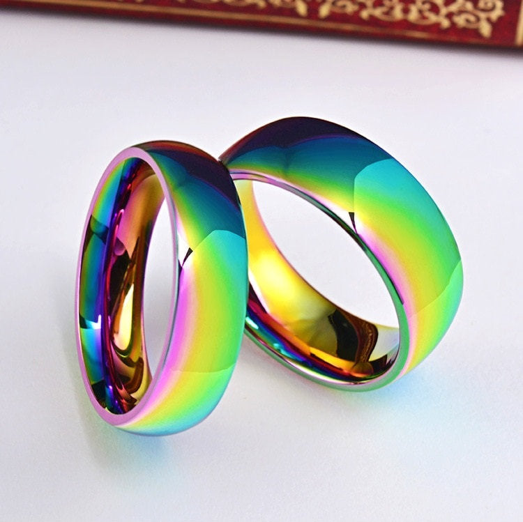 Bague irisée en titane arc-en-ciel métallisé