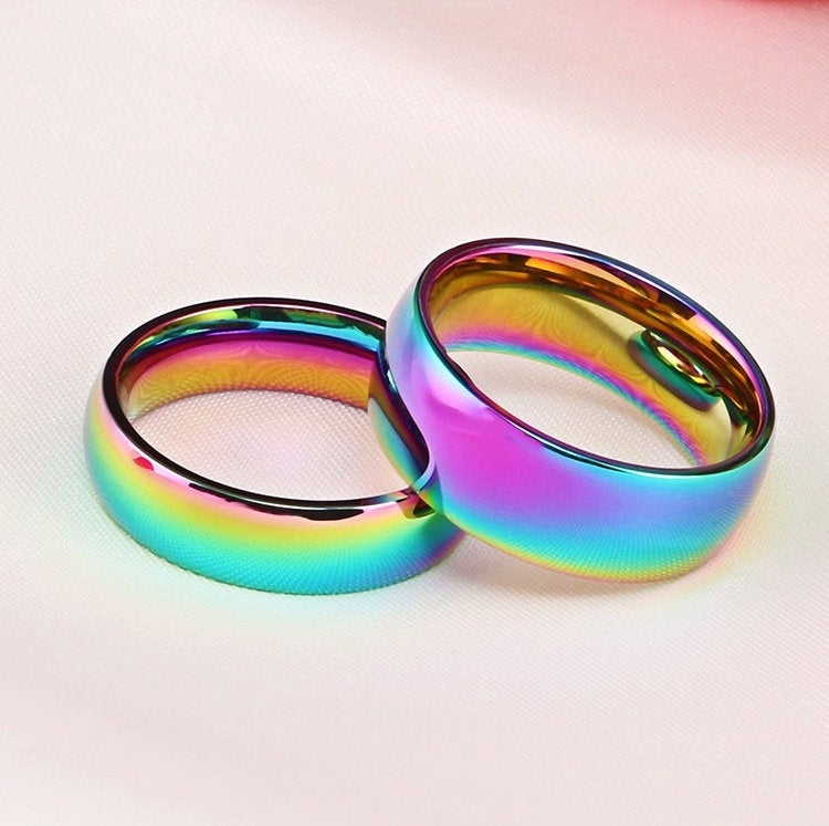 Bague irisée en titane arc-en-ciel métallisé