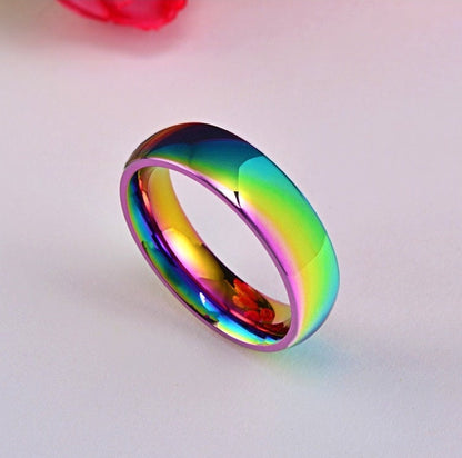 Bague irisée en titane arc-en-ciel métallisé