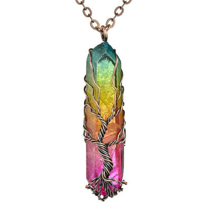 Rainbow Quartz Tree of Life Necklace