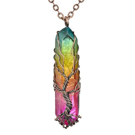 Collier arbre de vie en quartz arc-en-ciel