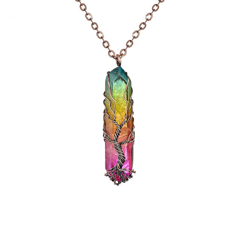 Collier arbre de vie en quartz arc-en-ciel