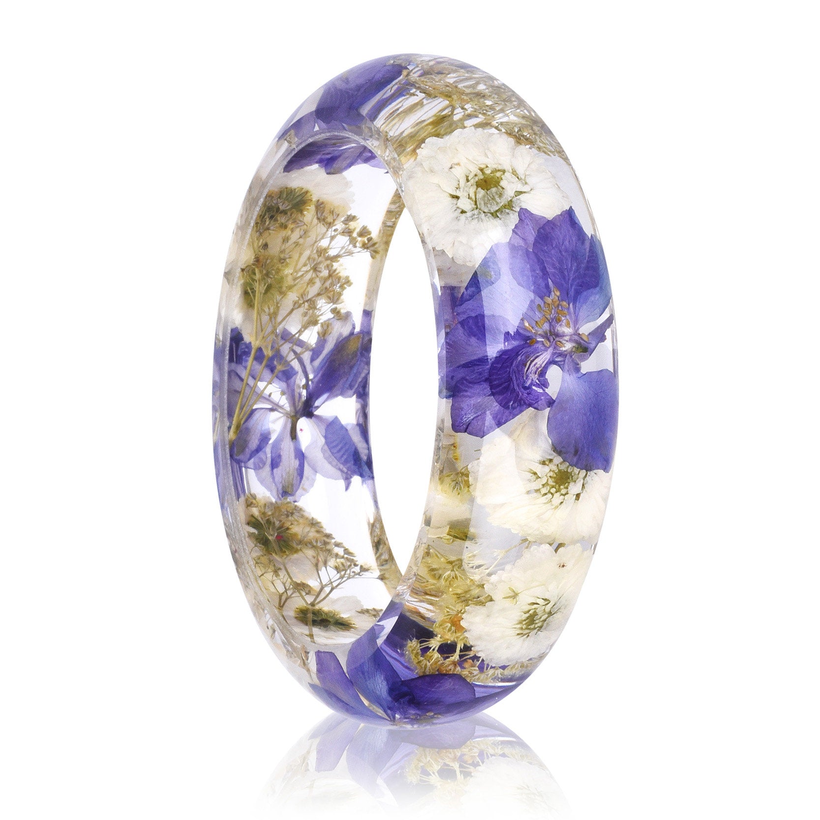 Resin Bangle Bracelet Preserved Dried Flowers Clear Resin with