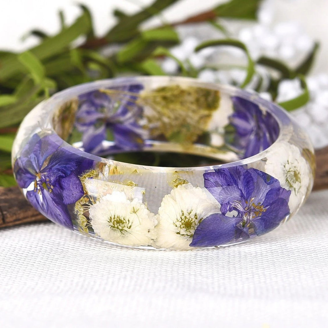 Blue flower Resin Bracelet, Real Flower Resin Bracelet