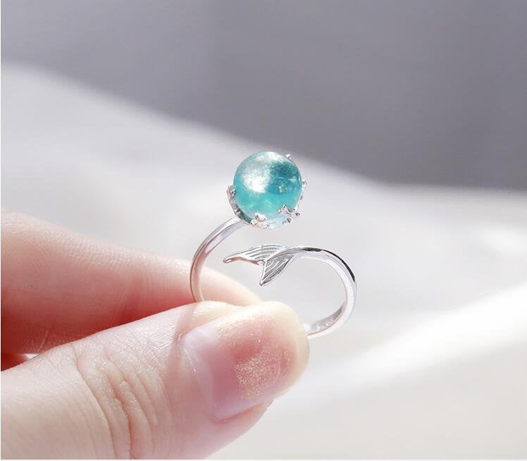 Bague de changement de couleur de larmes de sirène argentée