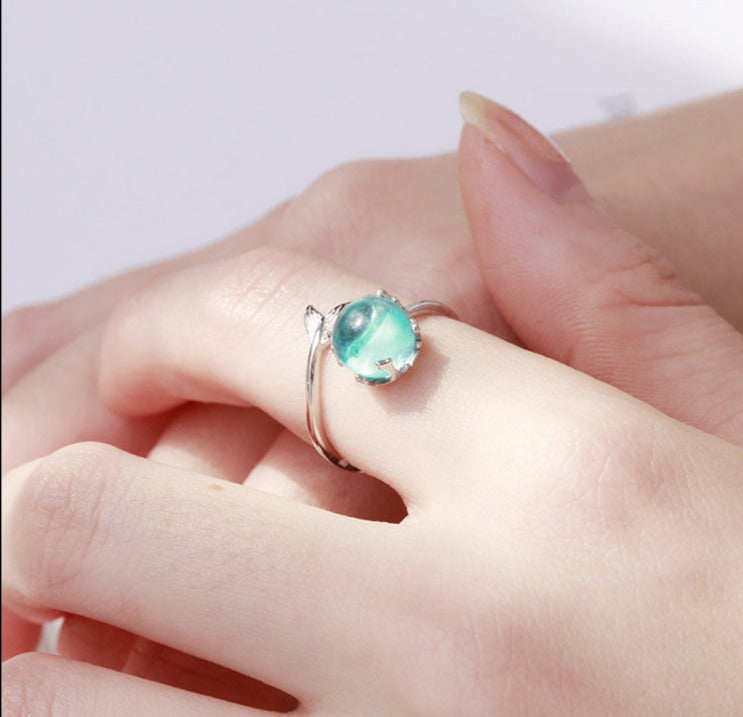 Bague de changement de couleur de larmes de sirène argentée