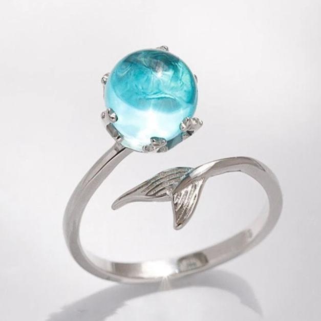 Bague de changement de couleur de larmes de sirène argentée