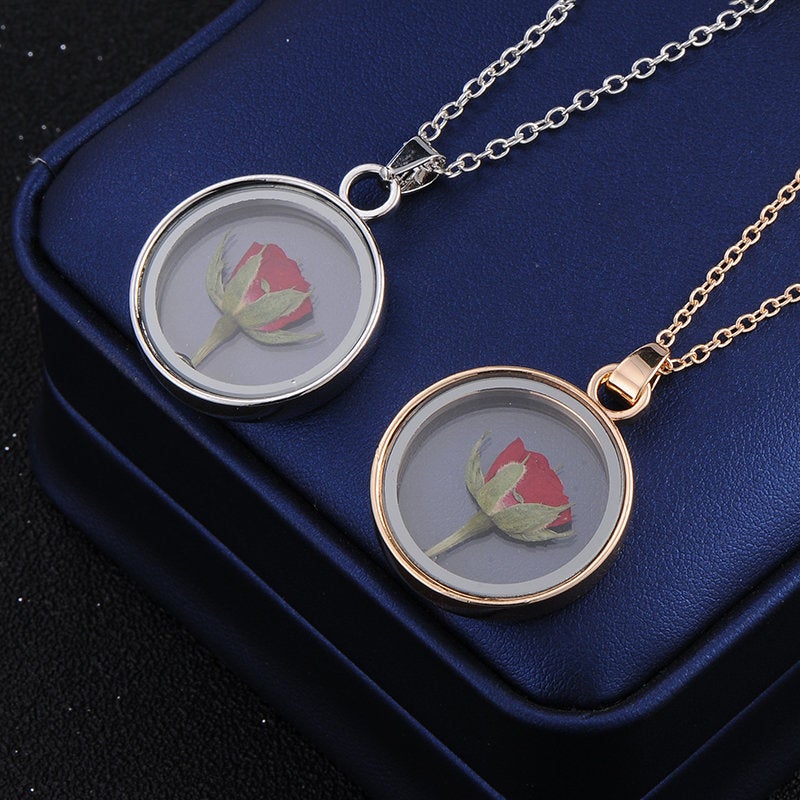 Pressed Red Rose Locket Necklace