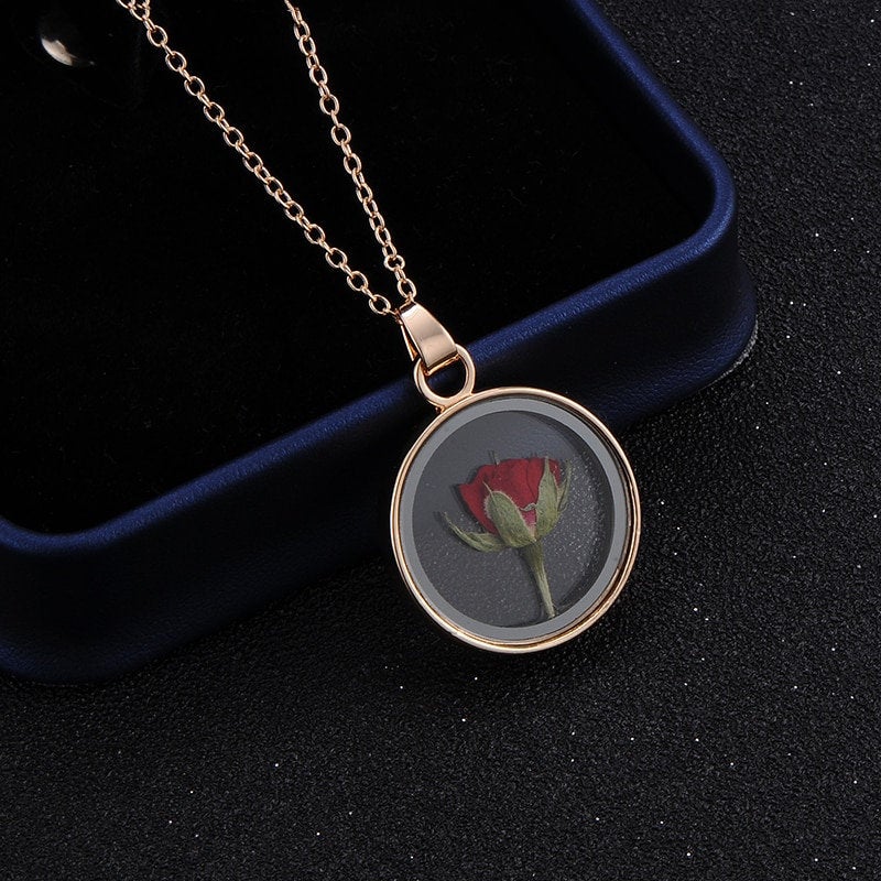 Pressed Red Rose Locket Necklace