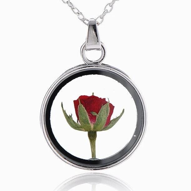 Pressed Red Rose Locket Necklace