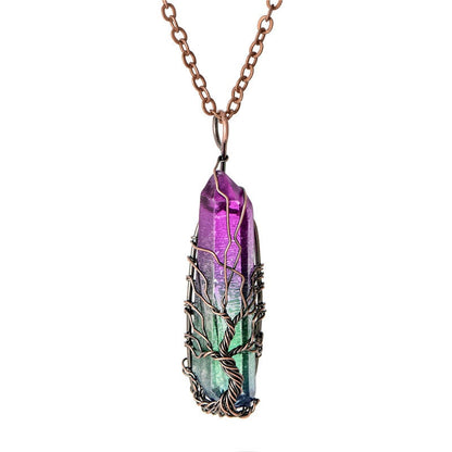 Raw Rainbow Quartz Tree of Life Necklace