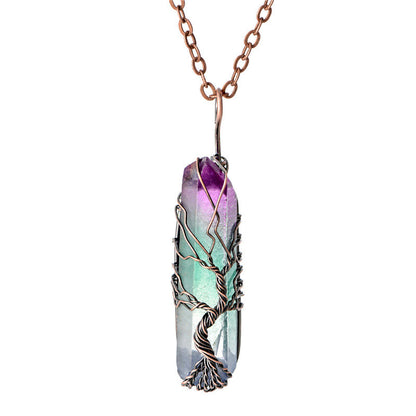 Raw Rainbow Quartz Tree of Life Necklace