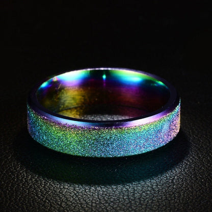 Bague en titane sablé irisé arc-en-ciel