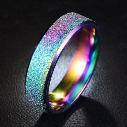 Bague en titane sablé irisé arc-en-ciel