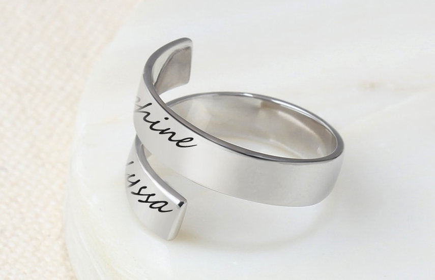 Personalized Engraved Spiral Name Ring (Two Names)