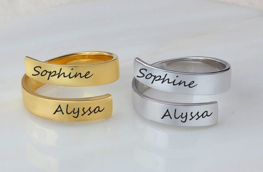 Personalized Engraved Spiral Name Ring (Two Names)