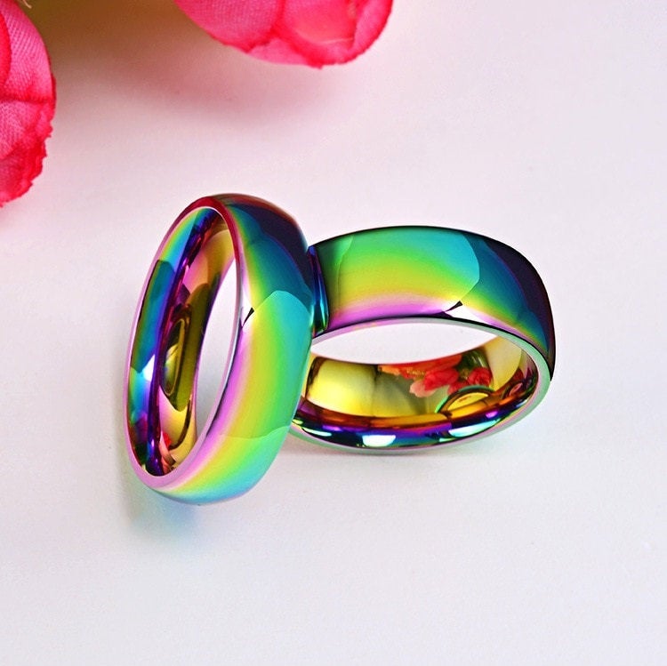 Bague irisée en titane arc-en-ciel métallisé