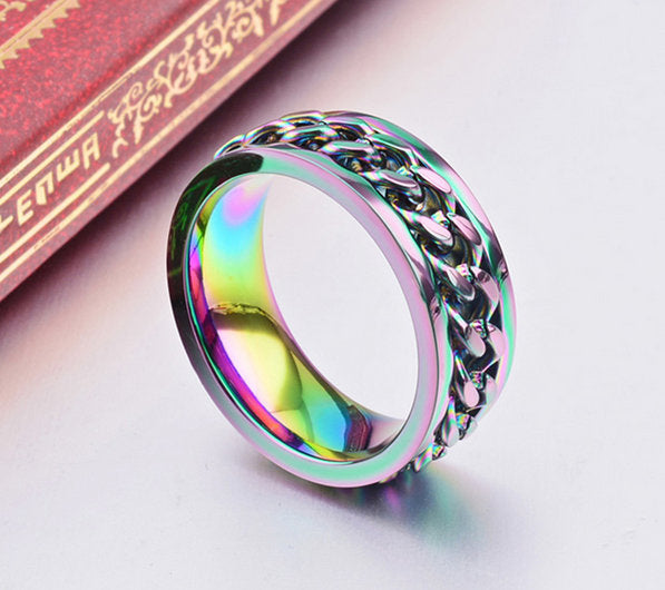 Rainbow Titanium Spinner Ring