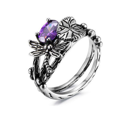 Bague feuille de lotus libellule en argent