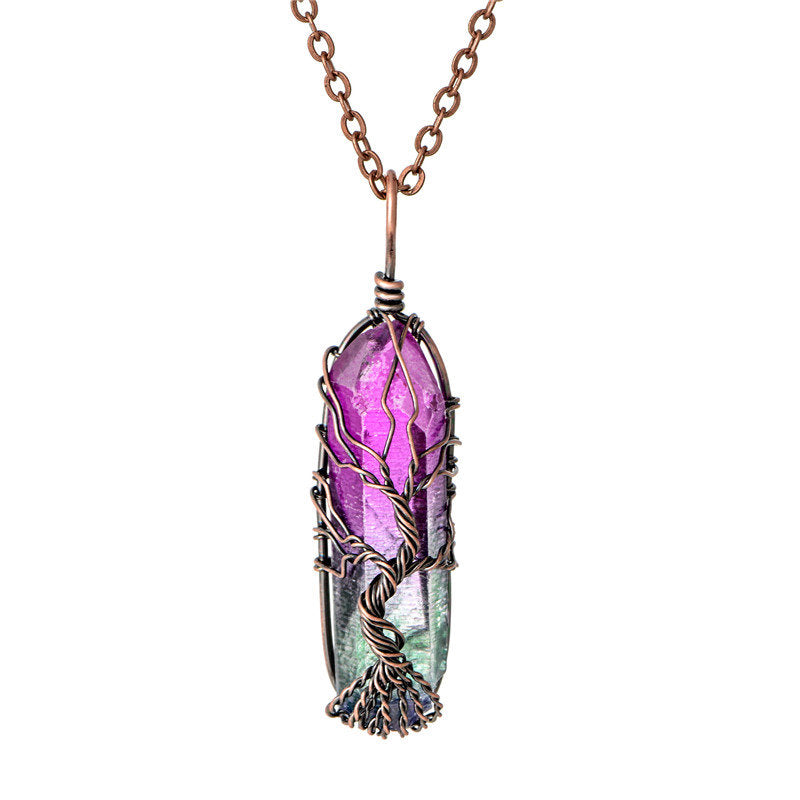 Collier d’arbre de vie en quartz arc-en-ciel brut