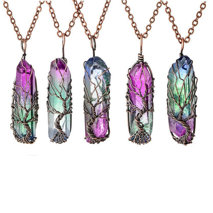 Collier d’arbre de vie en quartz arc-en-ciel brut