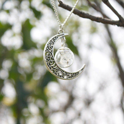 Collier de pot de souhait de lune de pissenlit