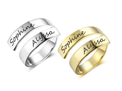 Personalized Engraved Spiral Name Ring (Two Names)