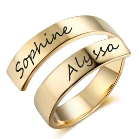 Personalized Engraved Spiral Name Ring (Two Names)