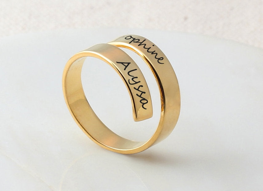 Personalized Engraved Spiral Name Ring (Two Names)