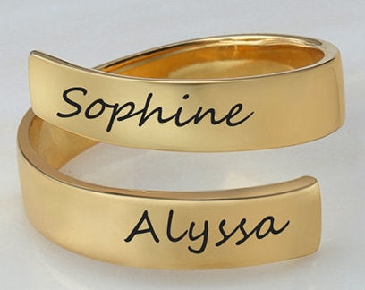 Personalized Engraved Spiral Name Ring (Two Names)