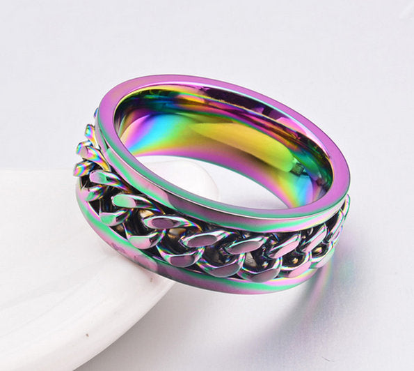 Rainbow Titanium Spinner Ring