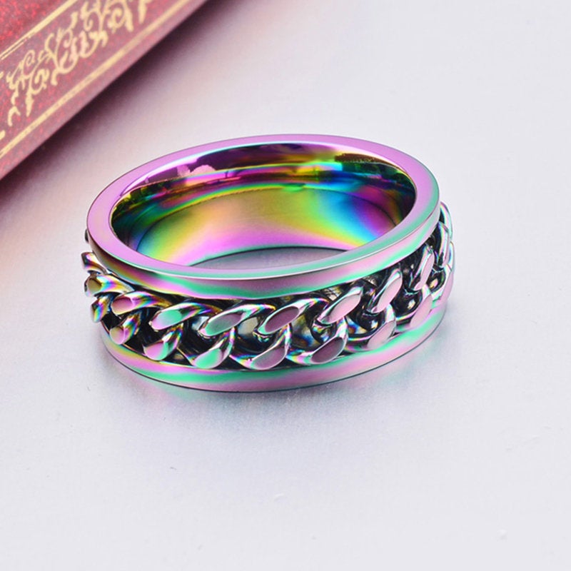 Bague tournante en titane arc-en-ciel